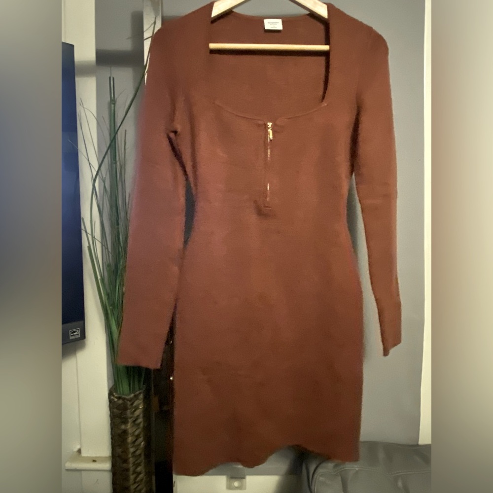 Womens Long Sleeve Half Zip Mini Dress SZ S